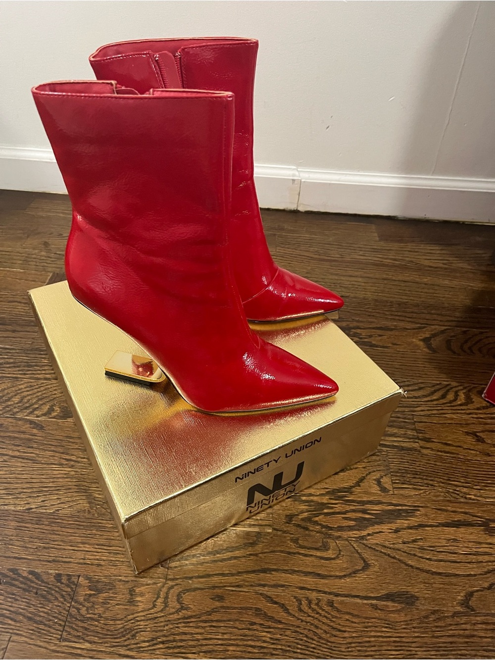 Ninety Union Red Patent Pointed Toe Mid-Calf Boots - Women